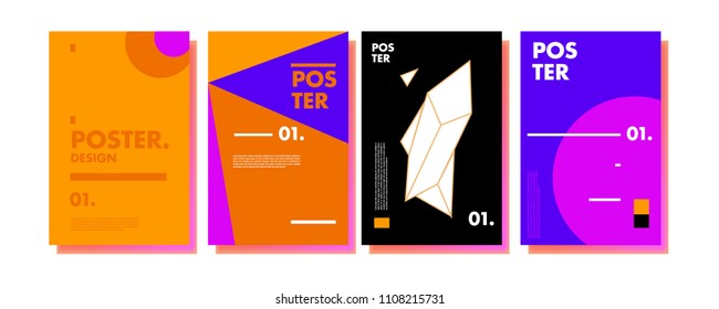 Abstract colorful collage poster design template. Cool geometric and retro cover design. Blue, yellow, red, orange, pink and green background. Vector poster design template in Eps10.