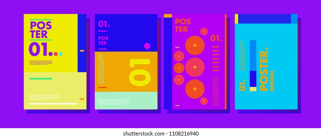 Abstract colorful collage poster design template. Cool geometric and retro cover design. Blue, yellow, red, orange, pink and green background. Vector poster design template in Eps10.