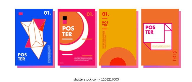 Abstract colorful collage poster design template. Cool geometric and retro cover design. Blue, yellow, red, orange, pink and green background. Vector poster design template in Eps10.