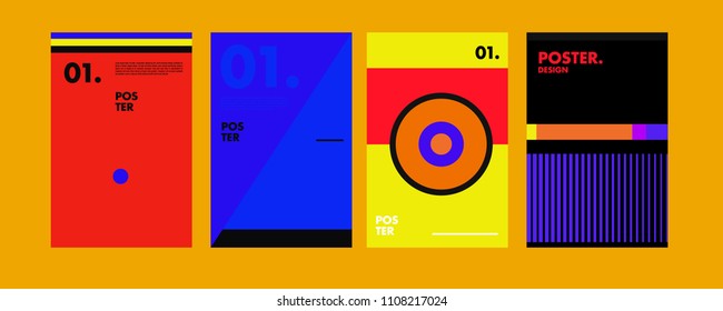 Abstract colorful collage poster design template. Cool geometric and retro cover design. Blue, yellow, red, orange, pink and green background. Vector poster design template in Eps10.
