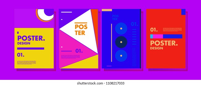 Abstract colorful collage poster design template. Cool geometric and retro cover design. Blue, yellow, red, orange, pink and green background. Vector poster design template in Eps10.