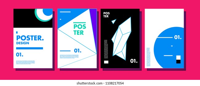 Abstract colorful collage poster design template. Cool geometric and retro cover design. Blue, yellow, red, orange, pink and green background. Vector poster design template in Eps10.