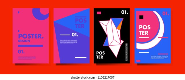 Abstract colorful collage poster design template. Cool geometric and retro cover design. Blue, yellow, red, orange, pink and green background. Vector poster design template in Eps10.