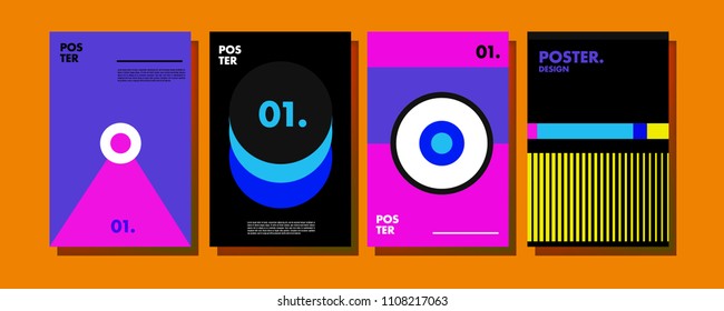 Abstract colorful collage poster design template. Cool geometric and retro cover design. Blue, yellow, red, orange, pink and green background. Vector poster design template in Eps10.
