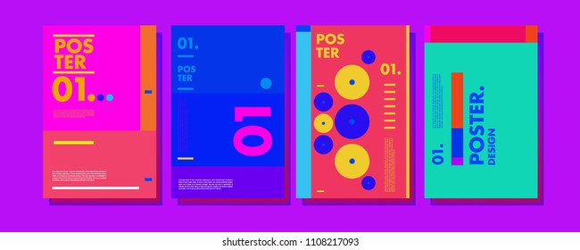 Abstract colorful collage poster design template. Cool geometric and retro cover design. Blue, yellow, red, orange, pink and green background. Vector poster design template in Eps10.