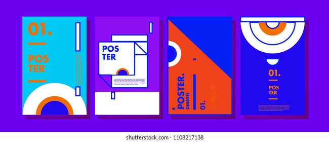 Abstract colorful collage poster design template. Cool geometric and retro cover design. Blue, yellow, red, orange, pink and green background. Vector poster design template in Eps10.