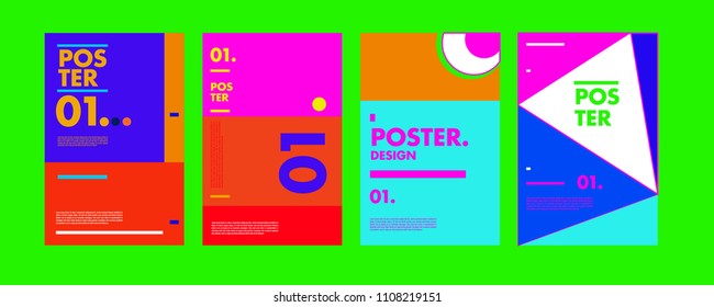 Abstract colorful collage poster design template. Cool geometric and retro cover design. Blue, yellow, red, orange, pink and green background. Vector poster design template in Eps10.