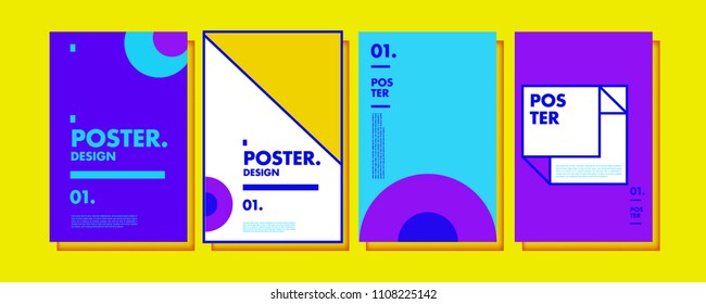 Abstract colorful collage poster design template. Cool geometric and retro cover design. Blue, yellow, red, orange, pink and green background. Vector poster design template in Eps10.
