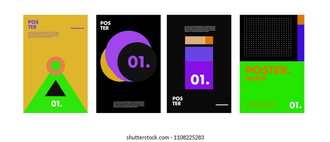 Abstract colorful collage poster design template. Cool geometric and retro cover design. Blue, yellow, red, orange, pink and green background. Vector poster design template in Eps10.
