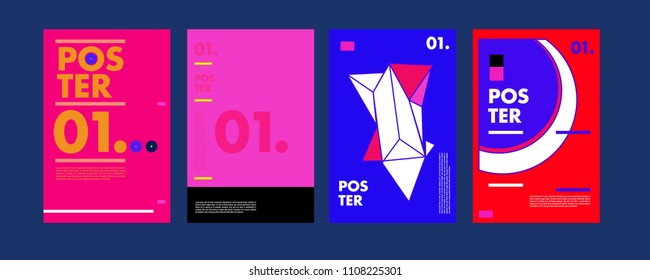Abstract colorful collage poster design template. Cool geometric and retro cover design. Blue, yellow, red, orange, pink and green background. Vector poster design template in Eps10.