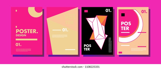 Abstract colorful collage poster design template. Cool geometric and retro cover design. Blue, yellow, red, orange, pink and green background. Vector poster design template in Eps10.