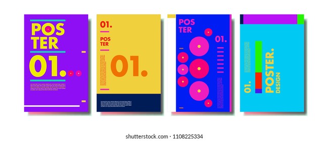 Abstract colorful collage poster design template. Cool geometric and retro cover design. Blue, yellow, red, orange, pink and green background. Vector poster design template in Eps10.