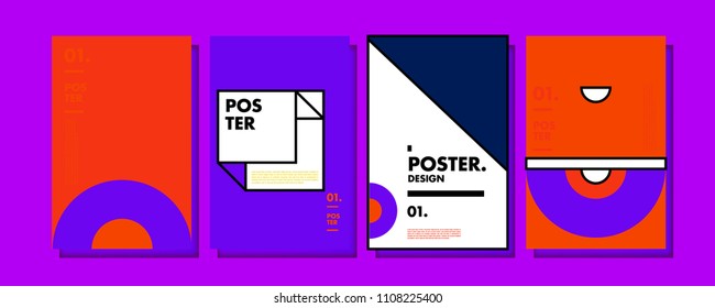 Abstract colorful collage poster design template. Cool geometric and retro cover design. Blue, yellow, red, orange, pink and green background. Vector poster design template in Eps10.