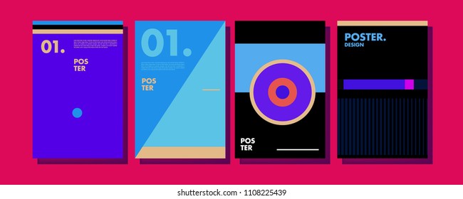Abstract colorful collage poster design template. Cool geometric and retro cover design. Blue, yellow, red, orange, pink and green background. Vector poster design template in Eps10.