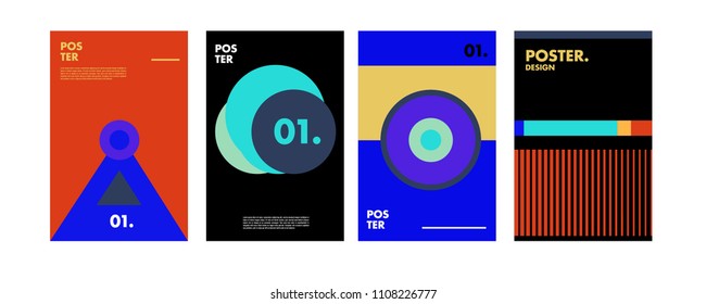 Abstract colorful collage poster design template. Cool geometric and retro cover design. Blue, yellow, red, orange, pink and green background. Vector poster design template in Eps10.