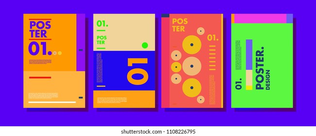 Abstract colorful collage poster design template. Cool geometric and retro cover design. Blue, yellow, red, orange, pink and green background. Vector poster design template in Eps10.