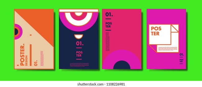 Abstract colorful collage poster design template. Cool geometric and retro cover design. Blue, yellow, red, orange, pink and green background. Vector poster design template in Eps10.