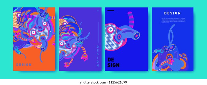 Abstract colorful collage poster design template. doodle illustration and fluid cover design. Blue, yellow, red, orange, pink and green. Vector banner poster template in Eps10.