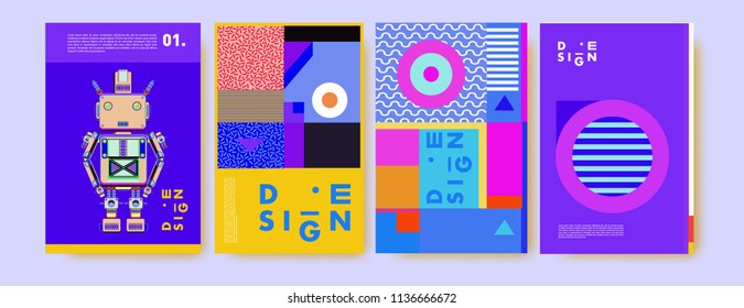 Abstract colorful collage poster design template. Cool geometric and fluid cover design. Blue, yellow, red, orange, pink and green. Vector banner poster template in Eps10.