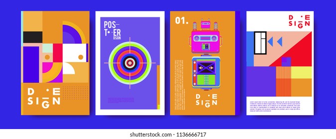 Abstract colorful collage poster design template. Cool geometric and fluid cover design. Blue, yellow, red, orange, pink and green. Vector banner poster template in Eps10.