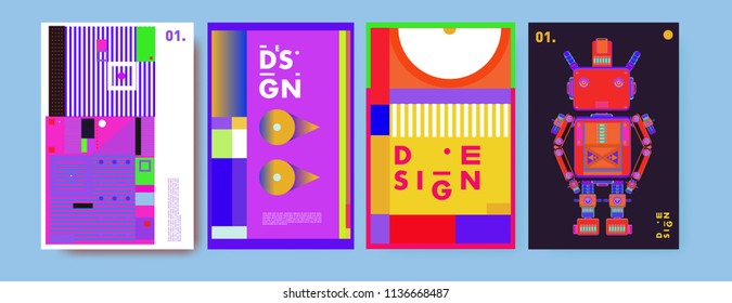 Abstract colorful collage poster design template. Cool geometric and fluid cover design. Blue, yellow, red, orange, pink and green. Vector banner poster template in Eps10.