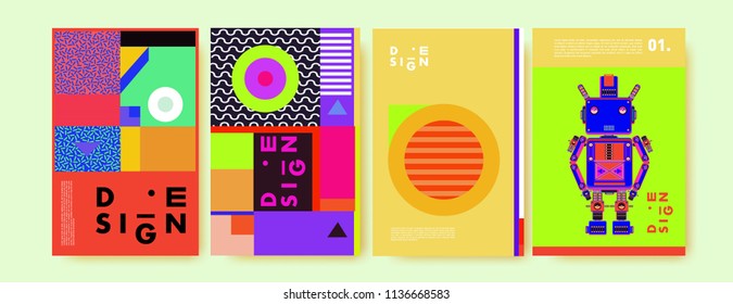 Abstract colorful collage poster design template. Cool geometric and fluid cover design. Blue, yellow, red, orange, pink and green. Vector banner poster template in Eps10.
