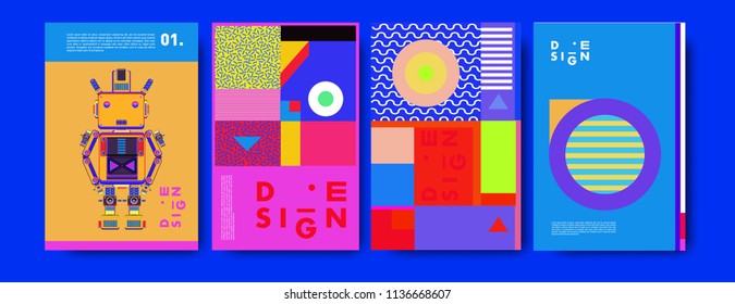 Abstract colorful collage poster design template. Cool geometric and fluid cover design. Blue, yellow, red, orange, pink and green. Vector banner poster template in Eps10.