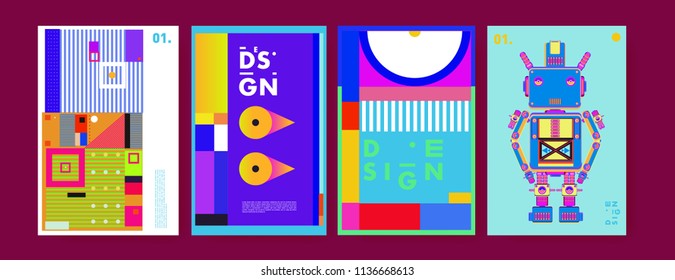 Abstract colorful collage poster design template. Cool geometric and fluid cover design. Blue, yellow, red, orange, pink and green. Vector banner poster template in Eps10.