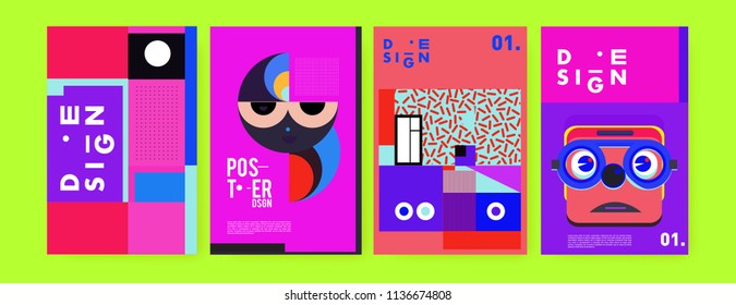 Abstract colorful collage poster design template. Cool geometric and fluid cover design. Blue, yellow, red, orange, pink and green. Vector banner poster template in Eps10.
