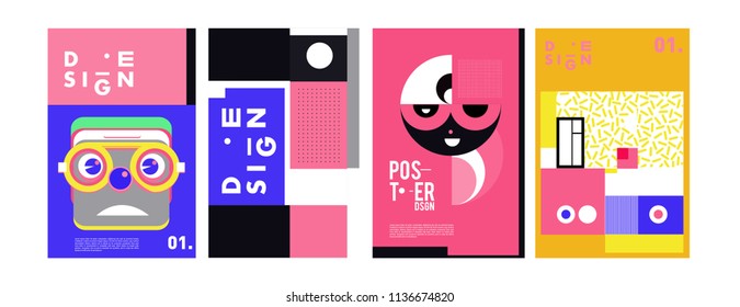 Abstract colorful collage poster design template. Cool geometric and fluid cover design. Blue, yellow, red, orange, pink and green. Vector banner poster template in Eps10.
