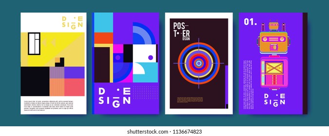 Abstract colorful collage poster design template. Cool geometric and fluid cover design. Blue, yellow, red, orange, pink and green. Vector banner poster template in Eps10.
