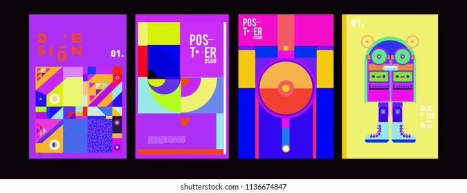 Abstract colorful collage poster design template. Cool geometric and fluid cover design. Blue, yellow, red, orange, pink and green. Vector banner poster template in Eps10.
