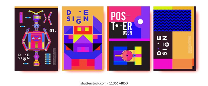 Abstract colorful collage poster design template. Cool geometric and fluid cover design. Blue, yellow, red, orange, pink and green. Vector banner poster template in Eps10.
