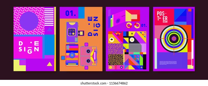 Abstract colorful collage poster design template. Cool geometric and fluid cover design. Blue, yellow, red, orange, pink and green. Vector banner poster template in Eps10.
