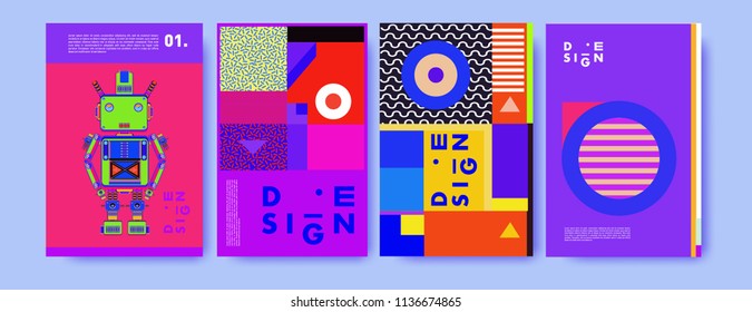 Abstract colorful collage poster design template. Cool geometric and fluid cover design. Blue, yellow, red, orange, pink and green. Vector banner poster template in Eps10.
