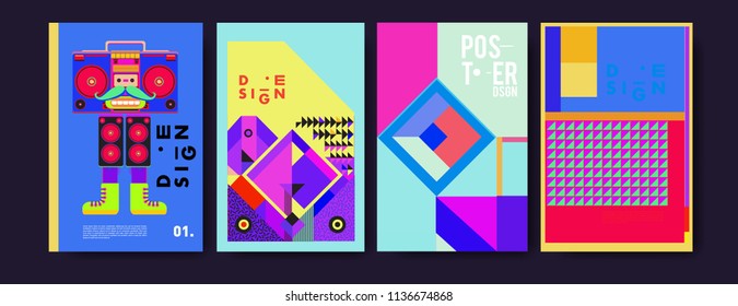 Abstract colorful collage poster design template. Cool geometric and fluid cover design. Blue, yellow, red, orange, pink and green. Vector banner poster template in Eps10.

