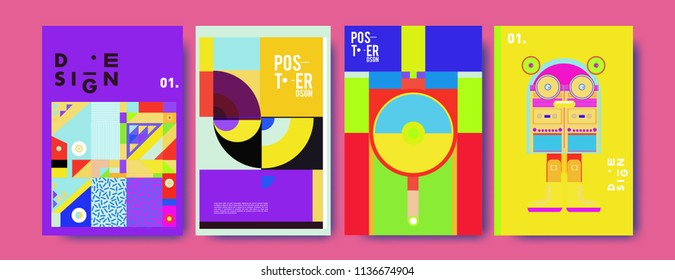 Abstract colorful collage poster design template. Cool geometric and fluid cover design. Blue, yellow, red, orange, pink and green. Vector banner poster template in Eps10.
