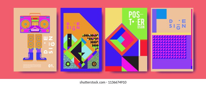 Abstract colorful collage poster design template. Cool geometric and fluid cover design. Blue, yellow, red, orange, pink and green. Vector banner poster template in Eps10.
