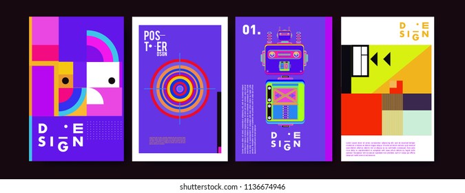 Abstract colorful collage poster design template. Cool geometric and fluid cover design. Blue, yellow, red, orange, pink and green. Vector banner poster template in Eps10.
