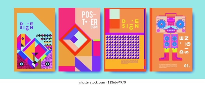 Abstract colorful collage poster design template. Cool geometric and fluid cover design. Blue, yellow, red, orange, pink and green. Vector banner poster template in Eps10.
