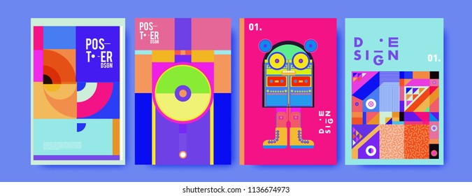 Abstract colorful collage poster design template. Cool geometric and fluid cover design. Blue, yellow, red, orange, pink and green. Vector banner poster template in Eps10.

