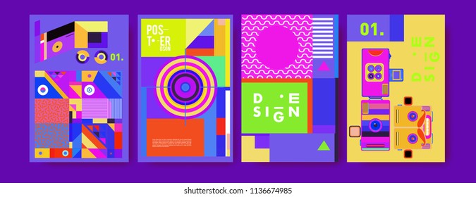 Abstract colorful collage poster design template. Cool geometric and fluid cover design. Blue, yellow, red, orange, pink and green. Vector banner poster template in Eps10.
