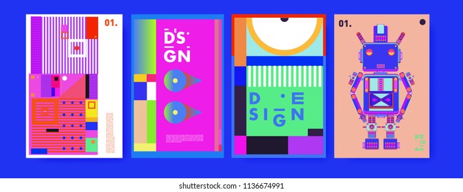Abstract colorful collage poster design template. Cool geometric and fluid cover design. Blue, yellow, red, orange, pink and green. Vector banner poster template in Eps10.
