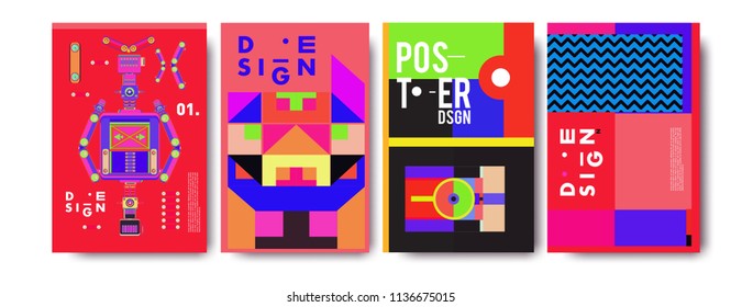 Abstract colorful collage poster design template. Cool geometric and fluid cover design. Blue, yellow, red, orange, pink and green. Vector banner poster template in Eps10.
