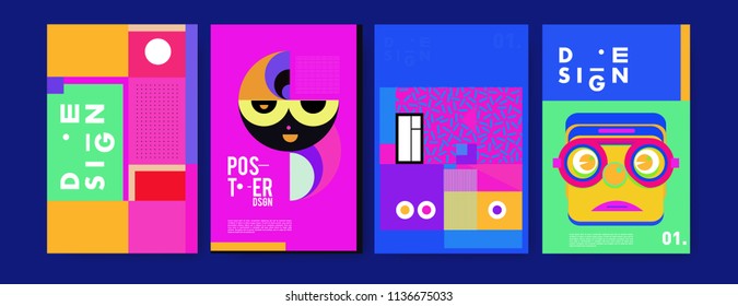 Abstract colorful collage poster design template. Cool geometric and fluid cover design. Blue, yellow, red, orange, pink and green. Vector banner poster template in Eps10.
