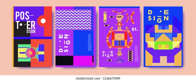 Abstract colorful collage poster design template. Cool geometric and fluid cover design. Blue, yellow, red, orange, pink and green. Vector banner poster template in Eps10.
