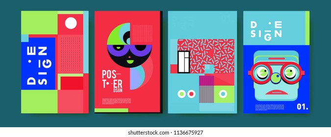 Abstract colorful collage poster design template. Cool geometric and fluid cover design. Blue, yellow, red, orange, pink and green. Vector banner poster template in Eps10.
