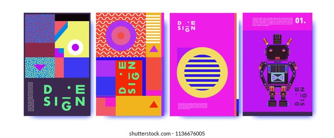 Abstract colorful collage poster design template. Cool geometric and fluid cover design. Blue, yellow, red, orange, pink and green. Vector banner poster template in Eps10.
