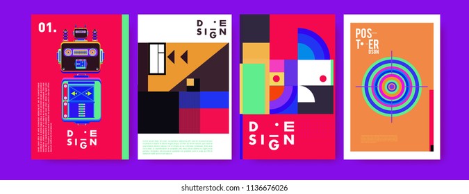 Abstract colorful collage poster design template. Cool geometric and fluid cover design. Blue, yellow, red, orange, pink and green. Vector banner poster template in Eps10.

