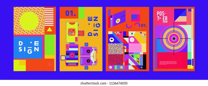 Abstract colorful collage poster design template. Cool geometric and fluid cover design. Blue, yellow, red, orange, pink and green. Vector banner poster template in Eps10.
